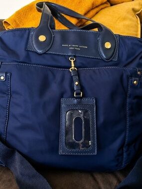 Marc by Marc Jacobs Navy Messenger Tote with Gold Accents